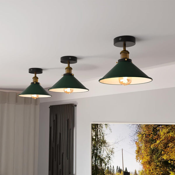 LEDSone Plafonnier LED en Métal Vert 22cm - Lustre Moderne Semi-Encastré