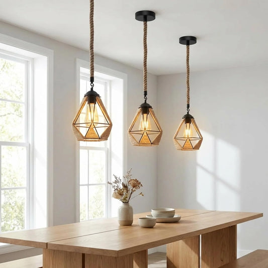 LEDSone Suspension industrielle loft rétro vintage corde chanvre ~1548