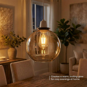 LEDSone Abat-jour Suspension Verre Ambré Globe – Style Vintage Rétro, Plafonnier ~2204