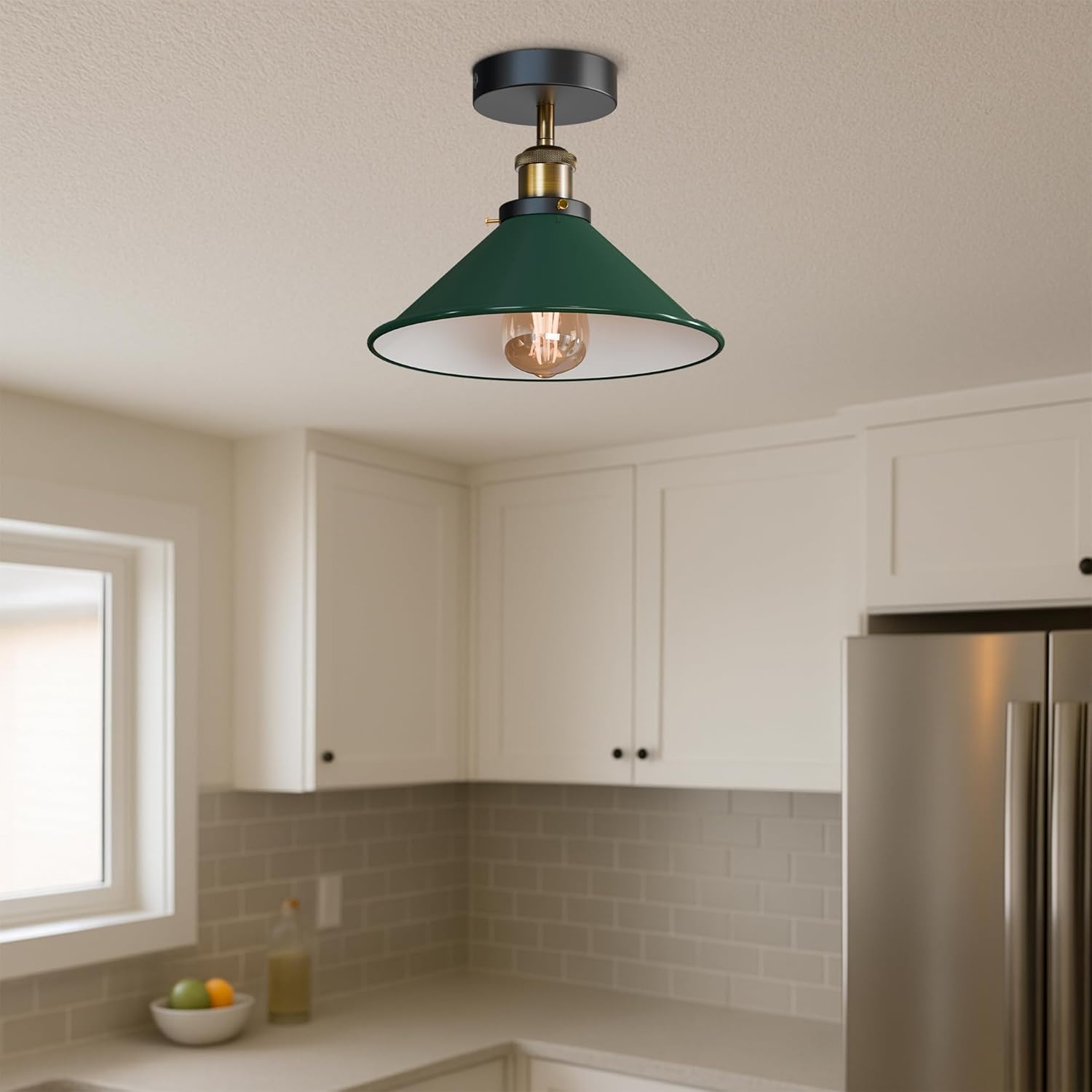 Plafonnier LED en métal vert vue de face style moderne.