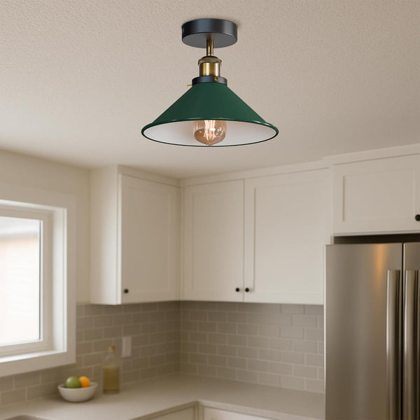 LEDSone Plafonnier LED en Métal Vert 22cm - Lustre Moderne Semi-Encastré