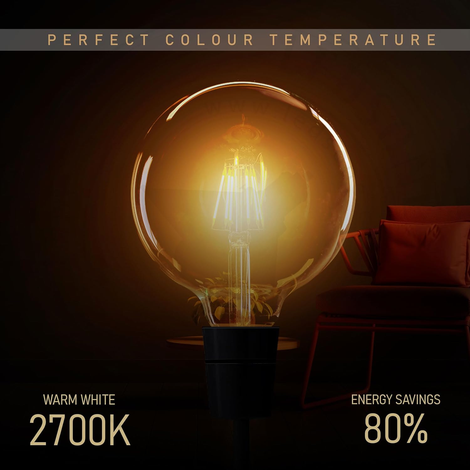 LEDSone Ampoule LED Edison Vintage G125, 4W (équivalent 40W), E27, Blanc Chaud 2700K, Non Dimmable, Filament Spirale, Économie d’Énergie, Globe Décoratif pour Suspension, Noël et Maison 