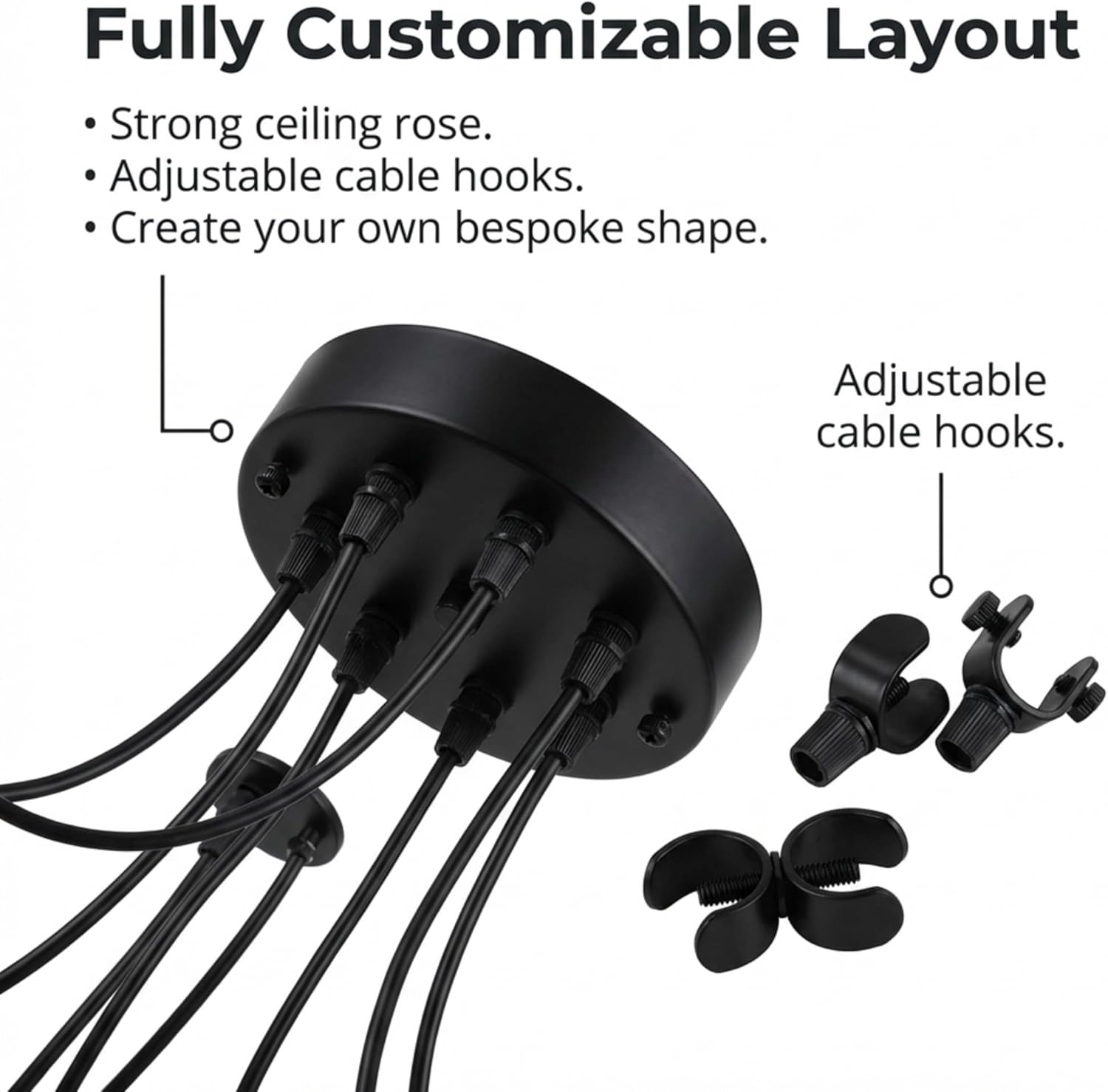 rosace multi-prises, support bakélite E27, cage géométrique, cône, dôme, parapluie, kit suspension