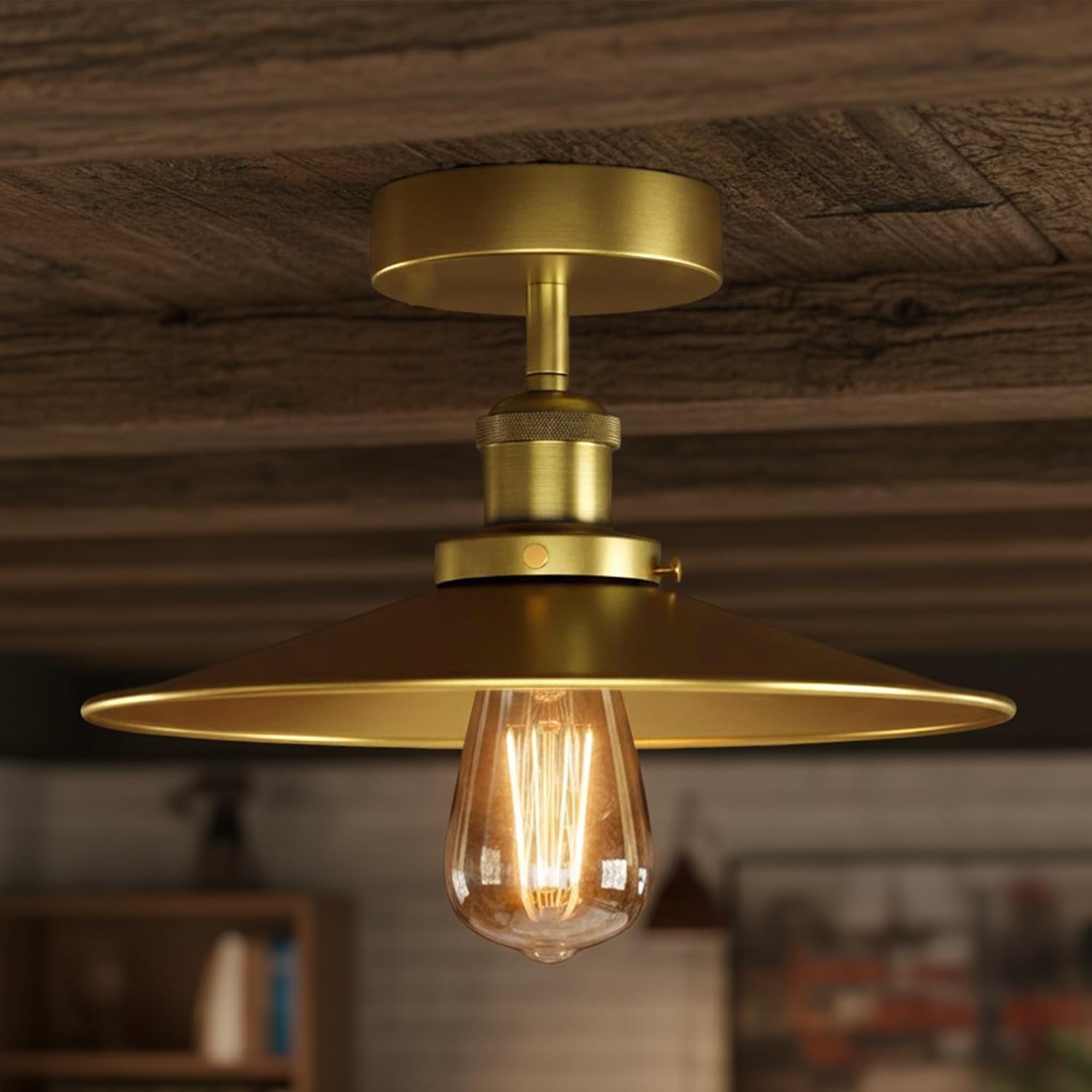 Plafonnier industriel vintage avec abat‑jour métal E27, luminaire rétro bistrot pour salon, cuisine ou bar, LEDsone France