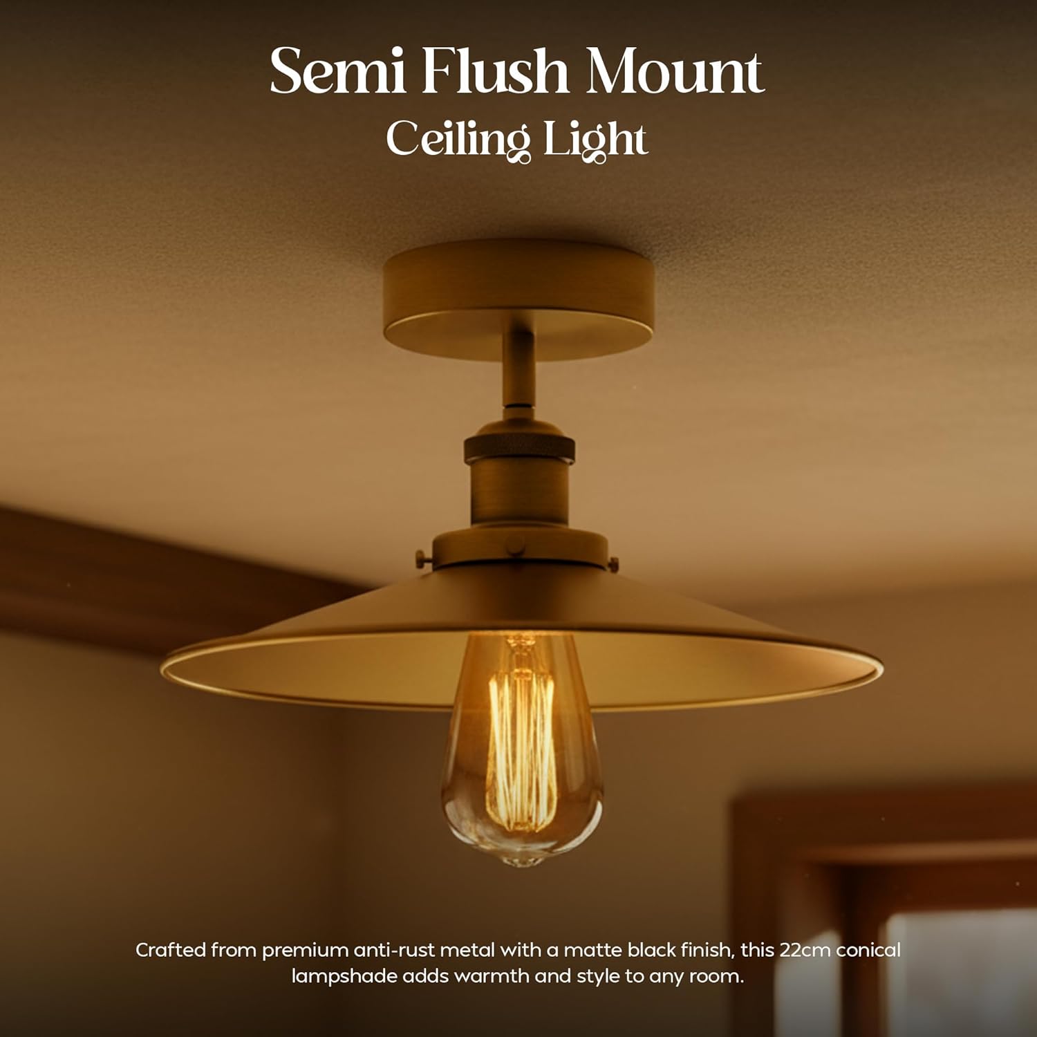 Plafonnier industriel vintage avec abat‑jour métal E27, luminaire rétro bistrot pour salon, cuisine ou bar, LEDsone France