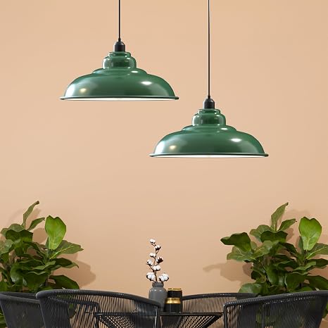 LEDSone Suspension multicolore, lustre en métal, grand abat-jour de 32 cm, culot E27 réglable, éclairage de plafond suspendu (Vert) 