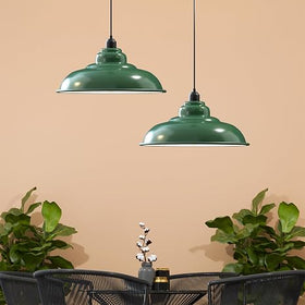 LEDSone Suspension Vintage Verte 32cm E27 – Abat-jour Métal Cuisine ~1900