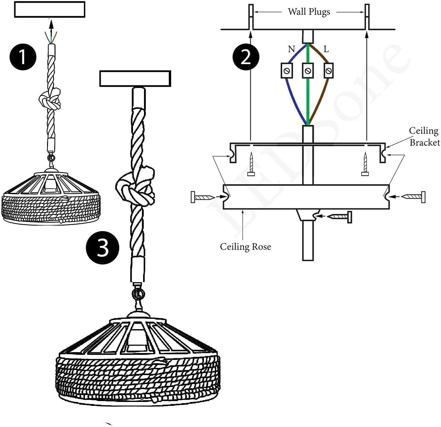Suspension Rustique en Corde de Chanvre E27