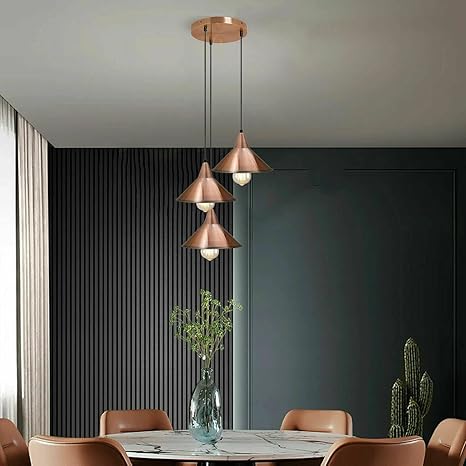 Plafonnier Industriel 3 Têtes Cuivre - Suspension Triple E27 Style Loft ~2063