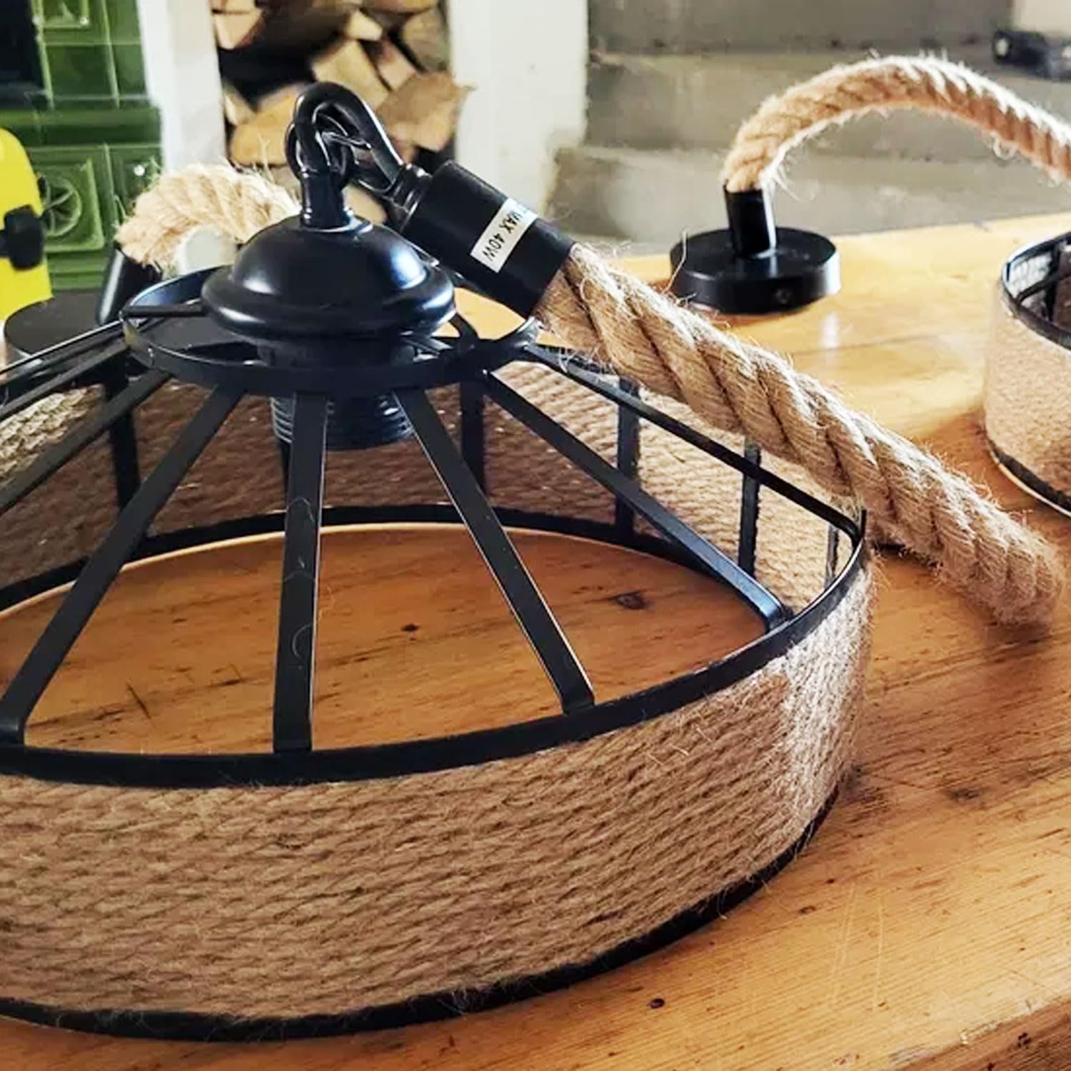 Suspension Rustique en Corde de Chanvre E27