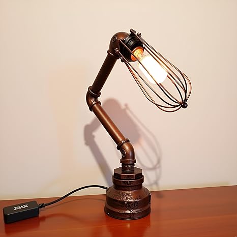 Lampe de table industrielle steampunk tuyau d'eau cage métallique E27 ~2023