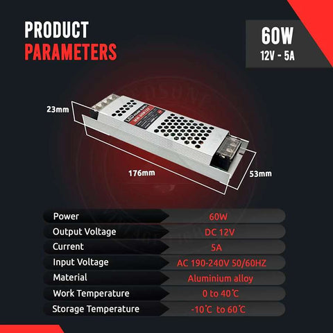 Alimentation électrique DC 12V, transformateur IP20 mince 60-300W AC 190V/240V, pilote LED ~ 4472