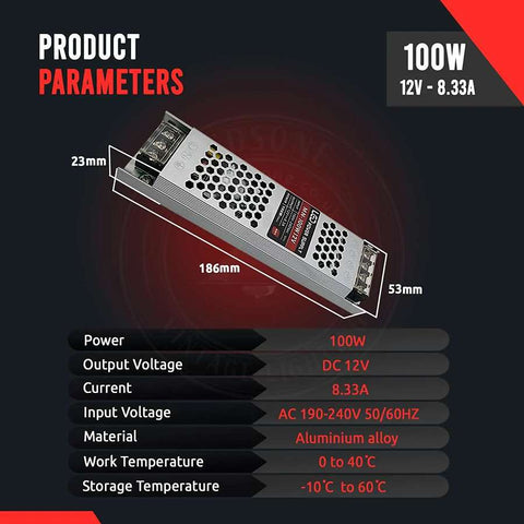 Alimentation électrique DC 12V, transformateur IP20 mince 60-300W AC 190V/240V, pilote LED ~ 4472