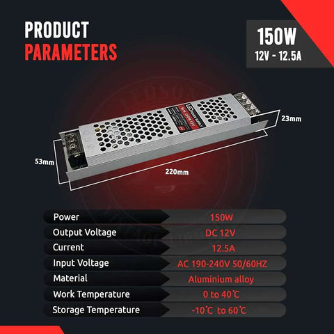 Alimentation électrique DC 12V, transformateur IP20 mince 60-300W AC 190V/240V, pilote LED ~ 4472