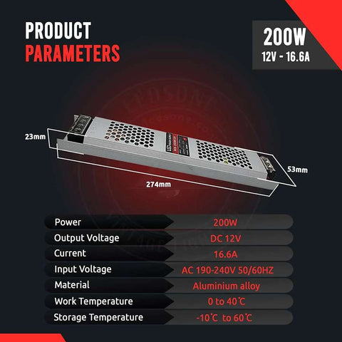 Alimentation électrique DC 12V, transformateur IP20 mince 60-300W AC 190V/240V, pilote LED ~ 4472