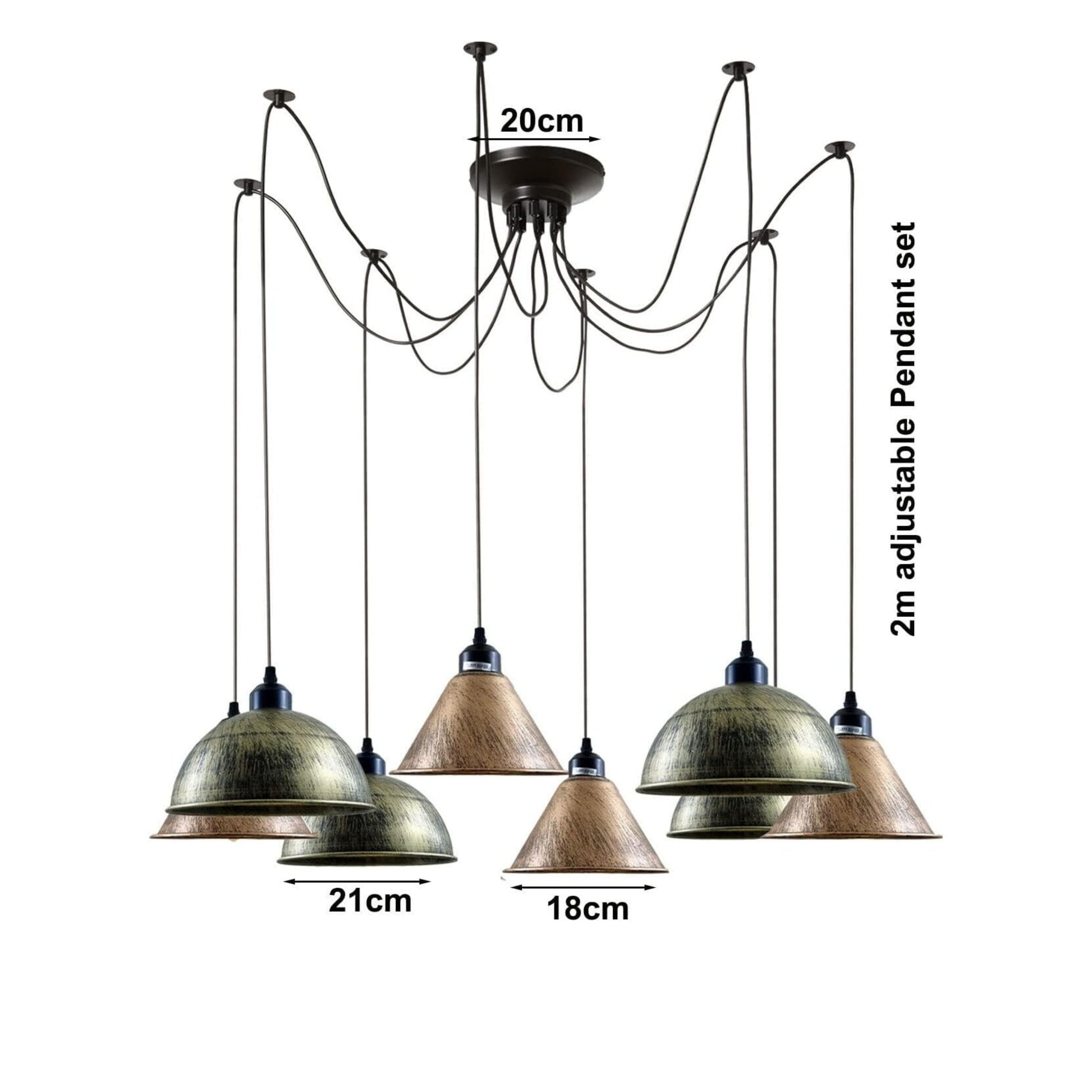 Détail du support de fixation au plafond en métal noir de la lampe araignée.