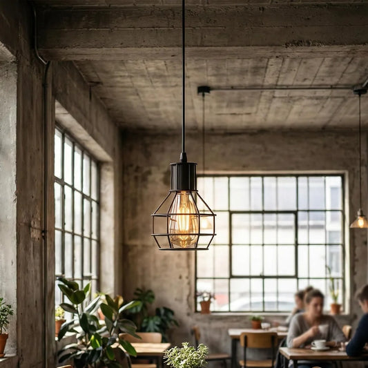 LEDSone Suspension Cage Métal Industrielle E27 - Luminaire Style Rétro ~2049