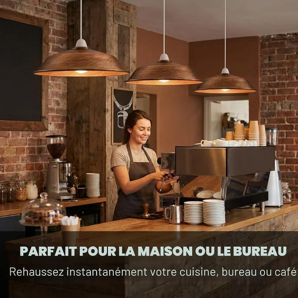 LEDSone Abat-Jour Suspension Métal 26cm Rétro pour Plafond Easy-Fit