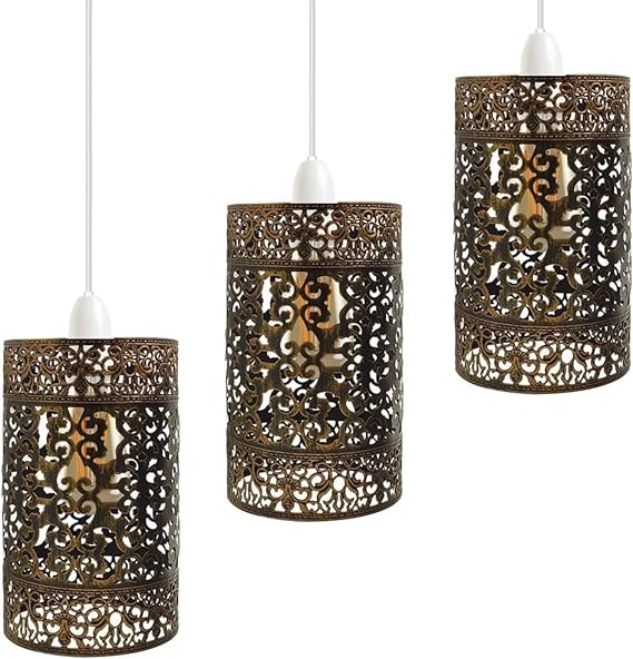 Lot de 3 Abat-Jours Industriels en Cage Métallique pour Suspension Plafonnier design marocain 