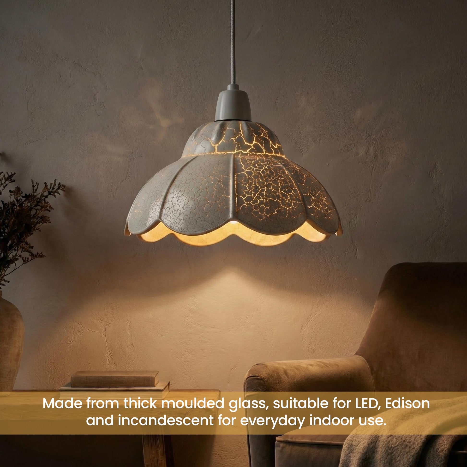 Accessoire luminaire E27 verre craquelé blanc et transparent.