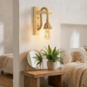 LEDSone Applique Murale Industrielle Bois & Corde de Chanvre E27 ~1525