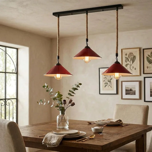LEDSone Suspension rustique à 3 lumières en chanvre cuisine-salle à manger ~2317
