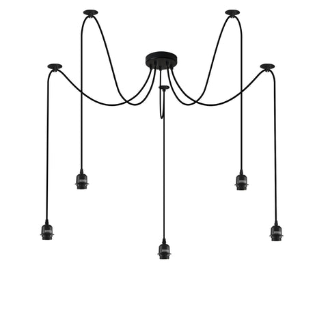 Support de lampe flexible en tissu tressé Spider Pendant, finition noire ~ 1122