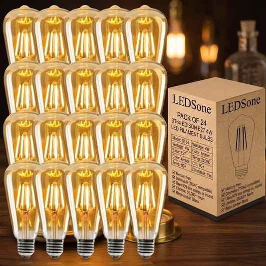 LEDSone Lot de 24 ampoules à vis Edison E27 de 4W, modèle ST64  ~2077