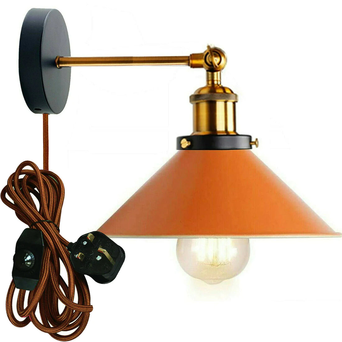 orange plug in wall light fabric braided dimmer switch