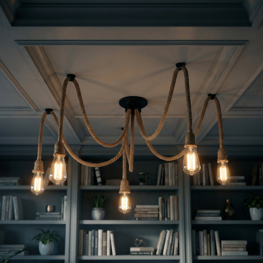 LEDSone Suspension industrielle corde - lustre araignée vintage réglable ~2140