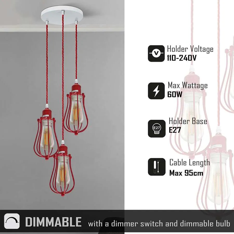 e27 Red 3 light ceiling pendant lights