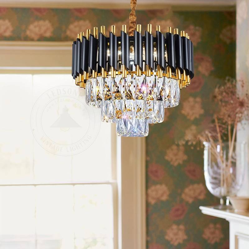 Black & Gold Crystal Chandeliers Flush Mount