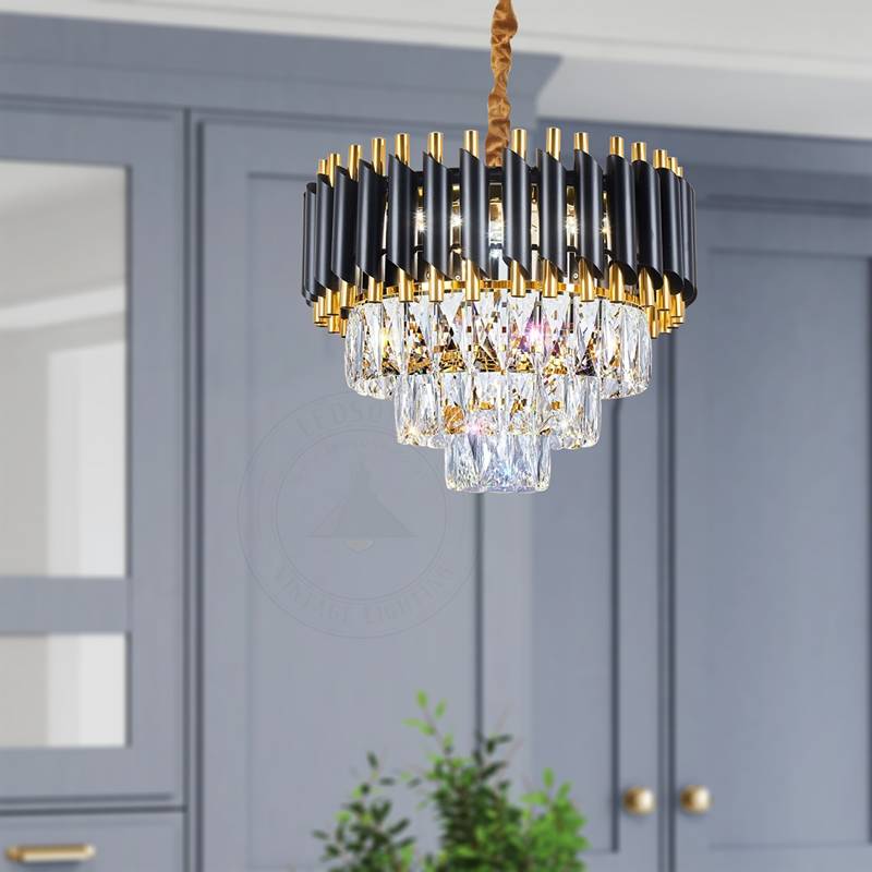 modern black and gold hanging crystal chandeliers