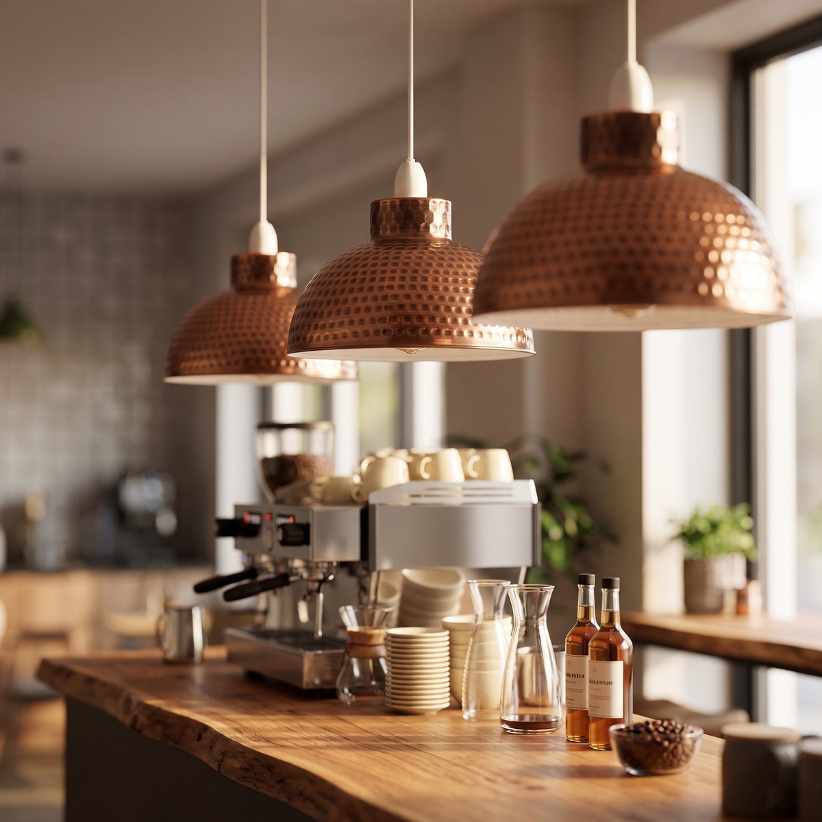 Abat-jour cuivre industriel 26cm pour plafond — suspension rétro métal