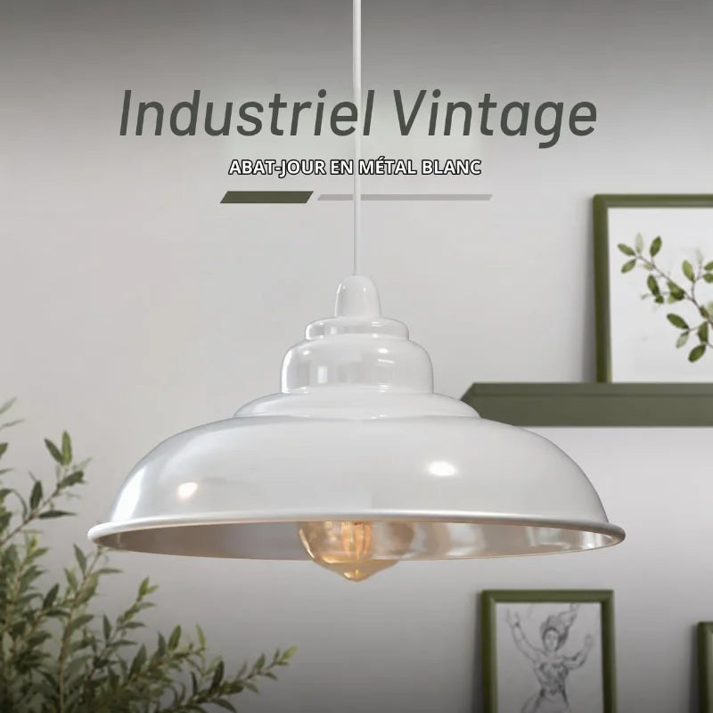 Abat-jour en acier blanc style vintage industriel