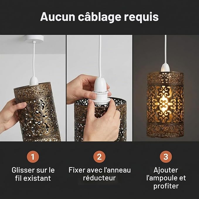Abat-jour en métal style industriel facile à installer pour suspensions intérieures - Abat-jour en cage pour lampe de salle à manger, chambre, loft, couloir