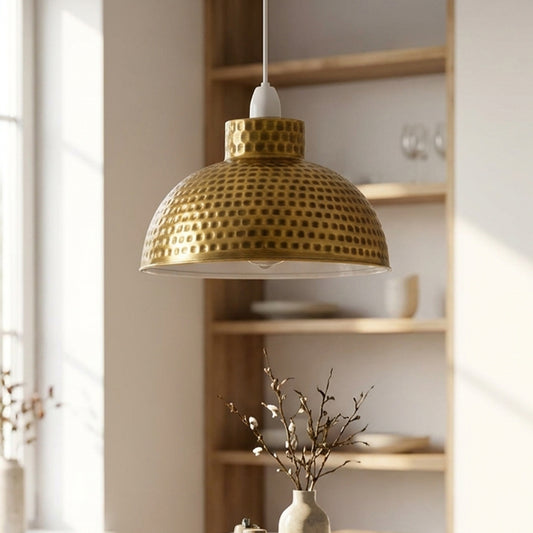 Abat-jour laiton jaune 26cm style rétro vintage suspension cuisine