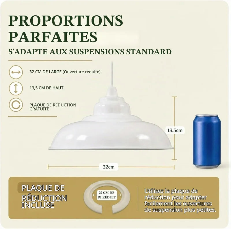 Abat-jour métallique blanc pour suspension de cuisine