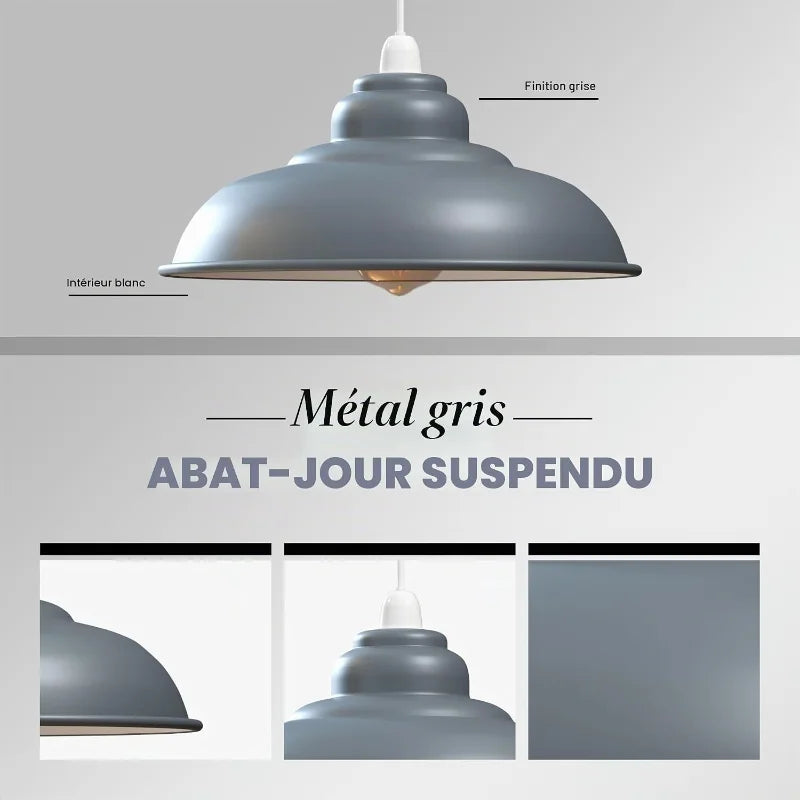 Abat-jour métallique gris pour suspension de cuisine