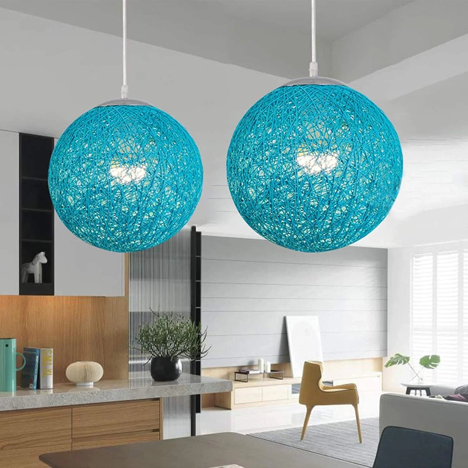 Abat-jour rond en rotin avec vis et boule à suspension Light Shades Light Accessoires 