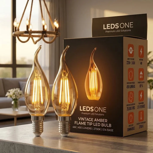 Ampoule flamme E14 filament LED vintage verre ambré