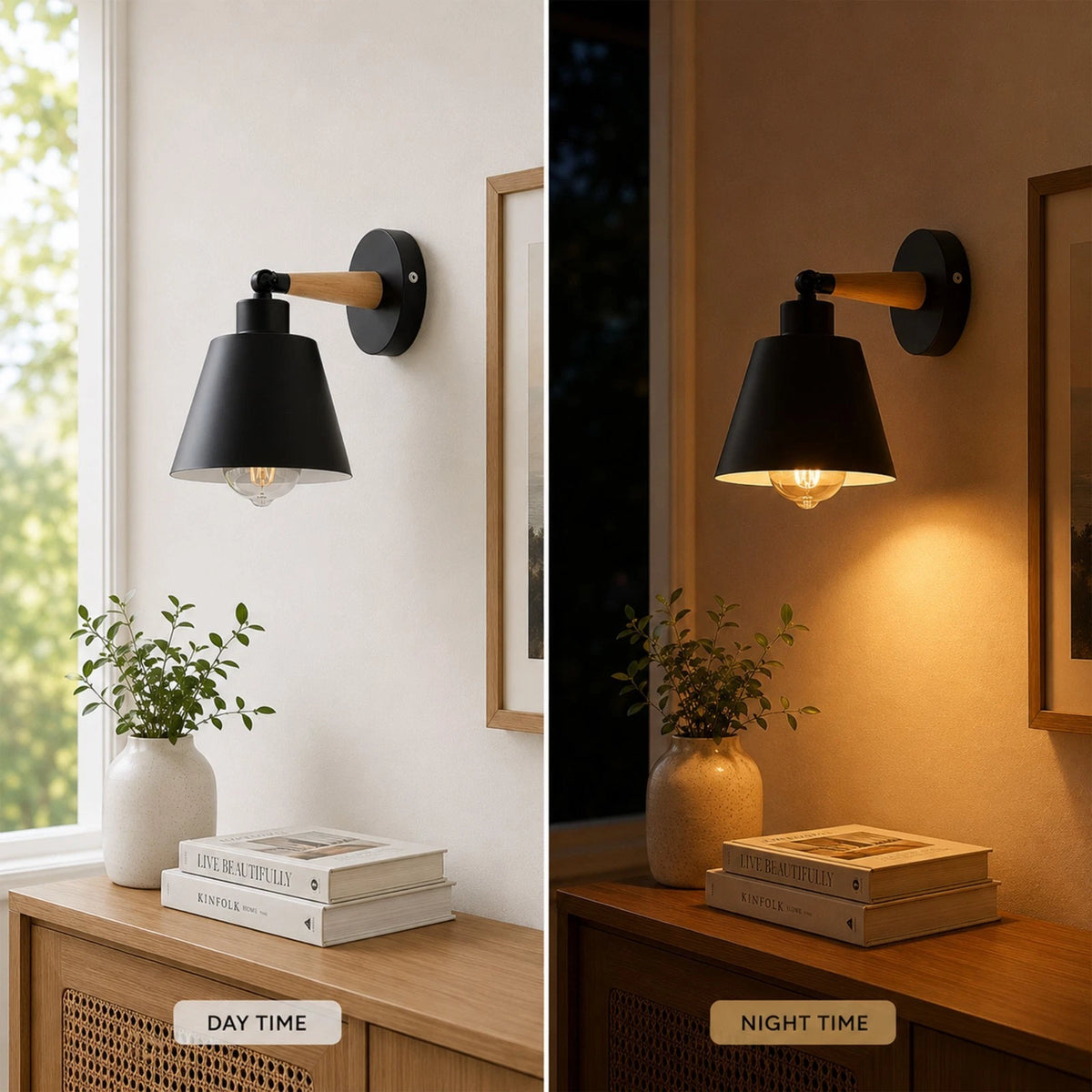 Applique murale bois et métal noir orientable