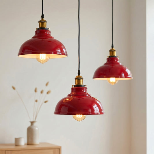 suspension industrielle 3 lampes E27 rouge