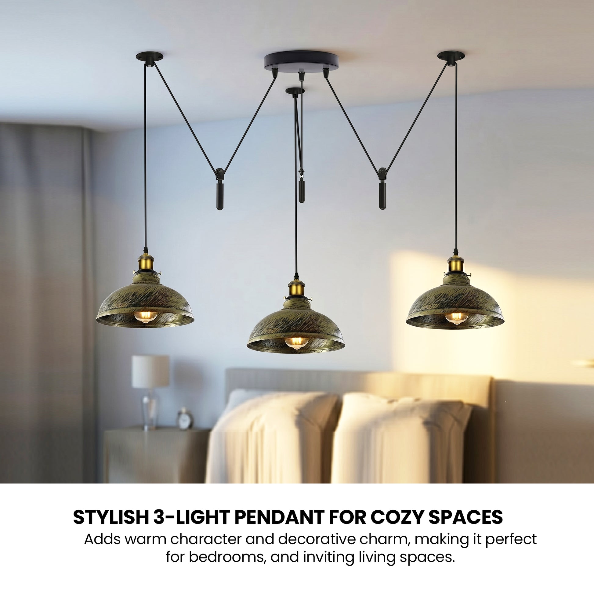 Suspension Vintage 3 Têtes Réglables - Éclairage Moderne