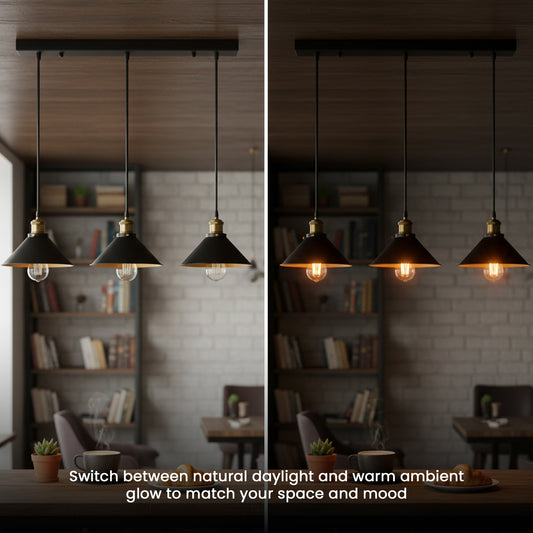 Lustre suspension noir industriel rétro E27 Ø22cm 
