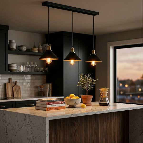 LEDSone Suspension Luminaire Industrielle - 3 Lampes Métal Noir