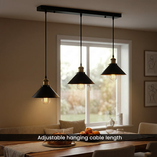 LEDSone Suspension Luminaire Industrielle - 3 Lampes Métal Noir ~2018