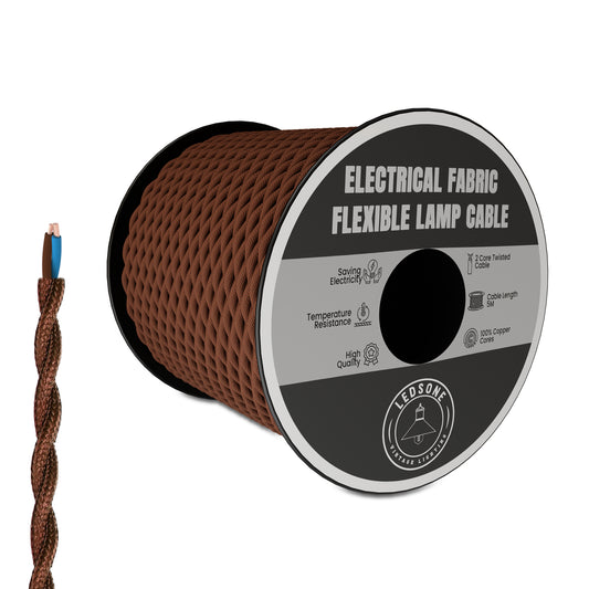 LEDSone Câble Textile Vintage Brun 2x0,75 mm² | Fil Tressé pour Luminaire ~ 3214