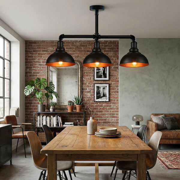 Plafonnier Industriel Vintage Rétro - Tuyau Noir Dome Shade E27 Flush Mount
