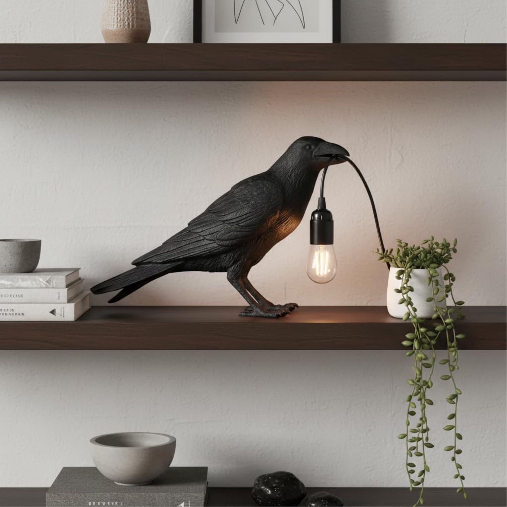 Lampe de Table LED Corbeau en Résine | Culot E27 | Noir | LEDSone